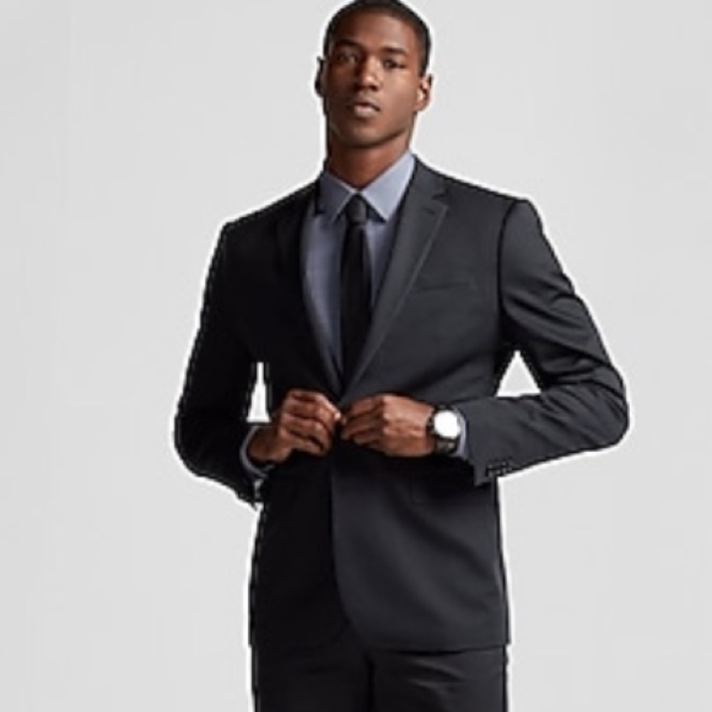 Express Slim Black Cotton Sateen Suit Jacket